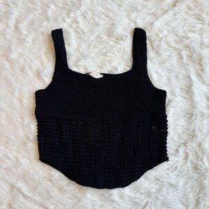 Rebellion Black Crochet Knit Cropped Tank Top Womens Small Boho Festival Hipppie